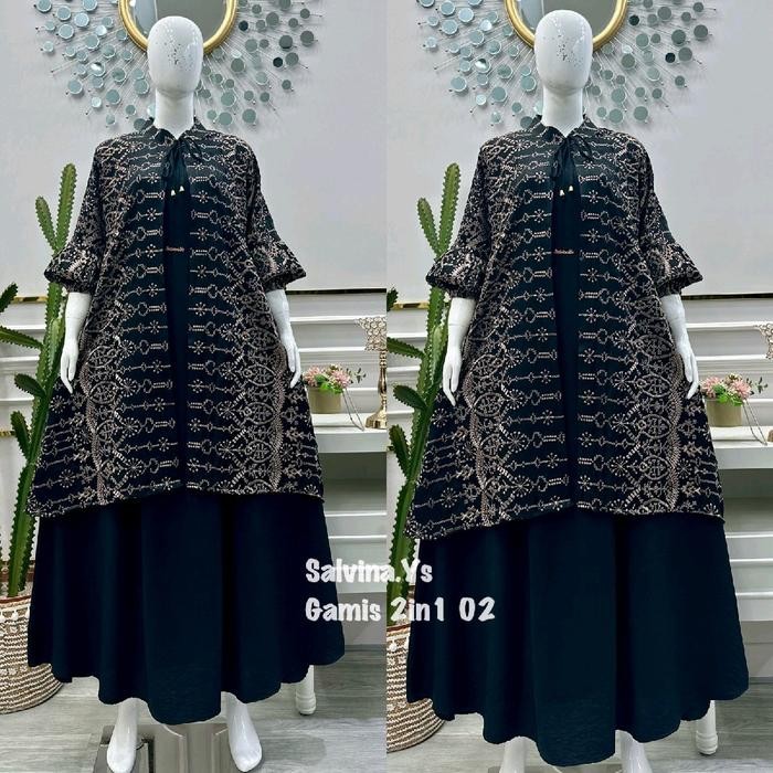 Gamis Salvina 2In1 Satin Silk Outer Full Bordir