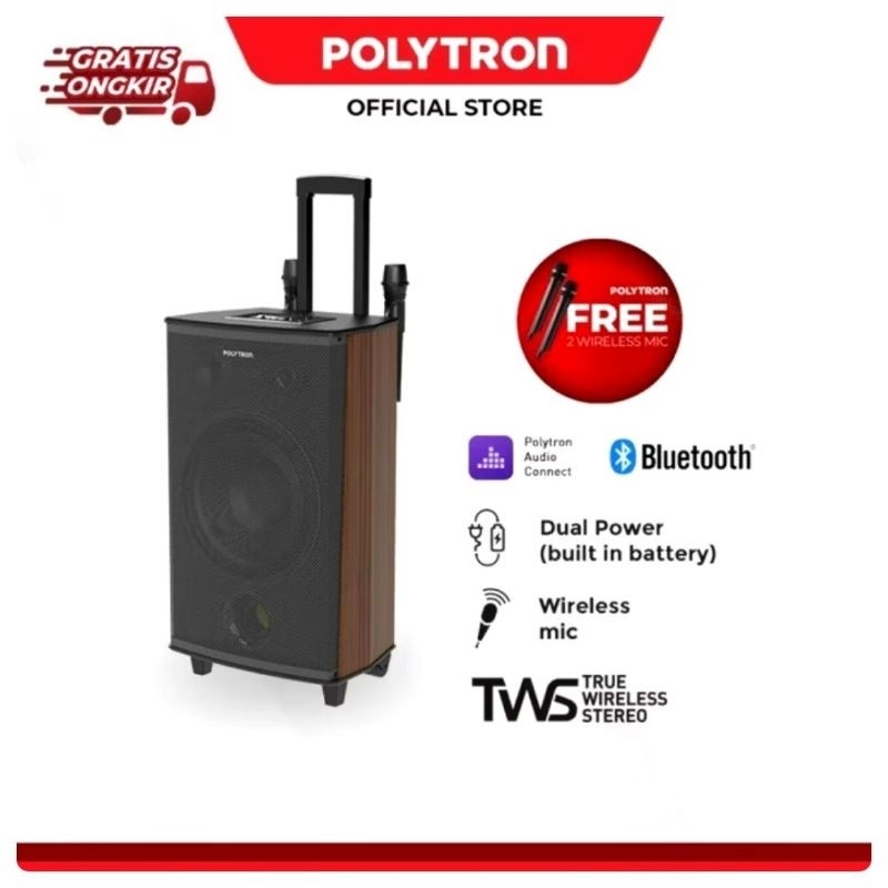 Speaker Portable Polytron 12inch Pas Pro 12F6 + 2 Mic Wireless
