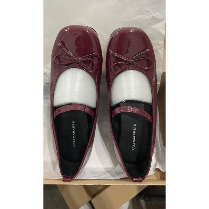 Terlaris (Ready Siap Kirim) Cozymarkets - Minete Ribbon Ballet Flatshoes Warna Glossy Burgundy Ready