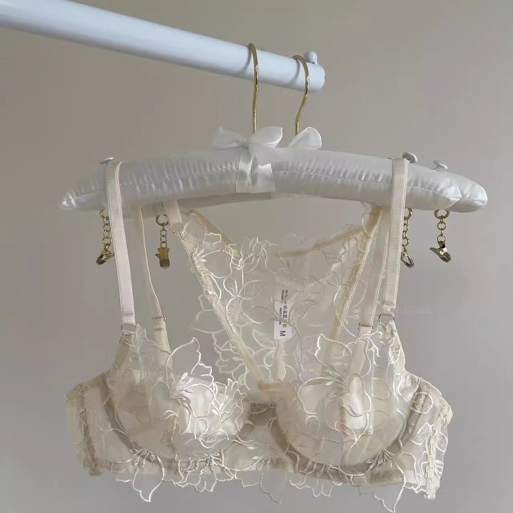 Set Bra Ultra Tipis untuk Payudara Besar, Penyusut Anti-Kendur, Renda Bordir Prancis