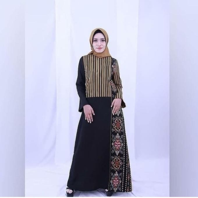 Gamis Tenun Etnik Kombinasi Toyobo Terbaru