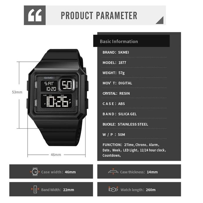 Jam Tangan Digital Pria Skmei 1877 Black Water Resistance 30 M