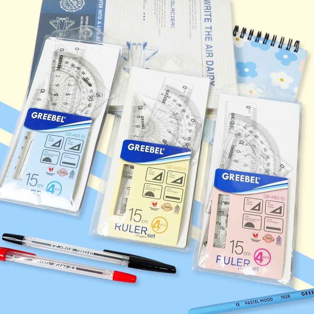 

GREEBEL RULER SET PENGGARIS PLASTIK 1 SET 4 MODEL PENGGARIS SET MURAH/ RULER SET 4401-15 / STATIONERY CASTLE