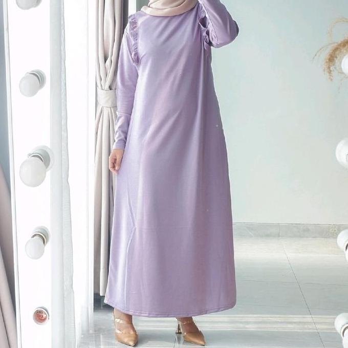 Gamis Menyusui Bukaan Samping Bahan Babyterry Premium - Busui Gamis Front Ruffle Dress Terlaris