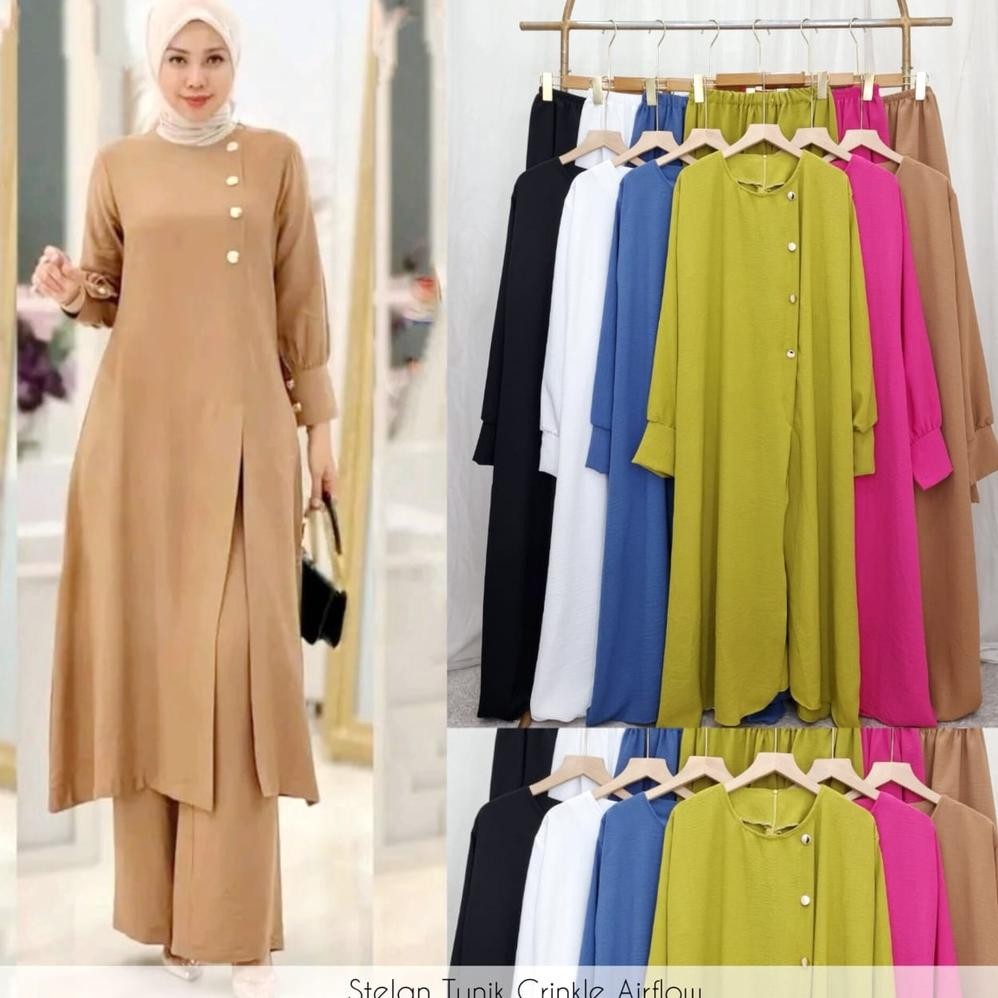 CR - SETCEL ADELINE SET JUMBO SETELAN KEKINIAN 2023 BAHAN CRINKEL AIR FLOW PREMIUM II SETCEL LONG TU
