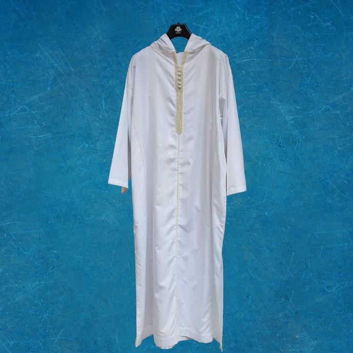 Terlaris, Gamis Hoodie/Kapucong/ Djellaba Maroko/Jalabah Jubah Polycotton Putih