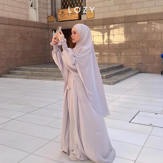 Promo Terbaru, Lozy Hijab - Hanida Abaya Set (One Set Abaya Umroh Gamis Set Kerudung Syari) Wanita M