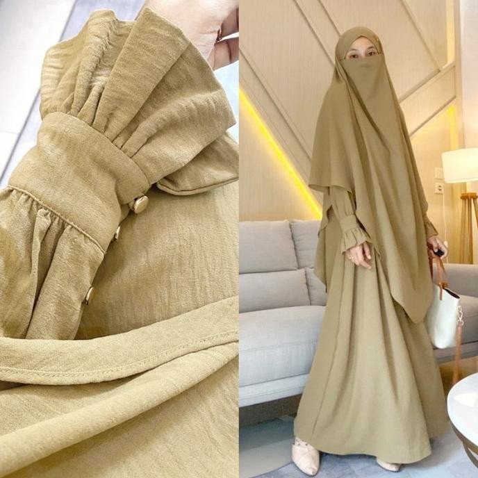 New Trend, Gamis Set Jennaira Crinkle-Warna Lain(Abaya+French Khimar Long+Free Cadar Tali) By Tsuray
