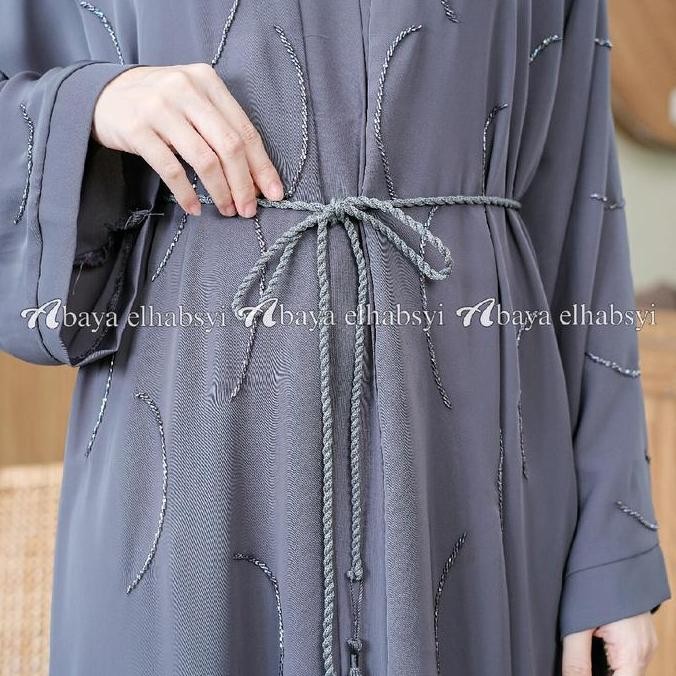 Terlaris, Abaya Elhabsyi Fursan Dubai 1103 Hijau Lembut Muslim Wanita Turki Maxi Dress Hitam Umroh B