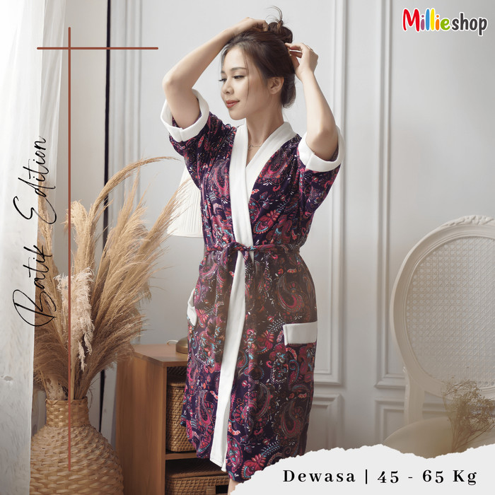 Kimono Handuk Dewasa Wanita Size (L/XL) / Motif Batik / Jubah Mandi