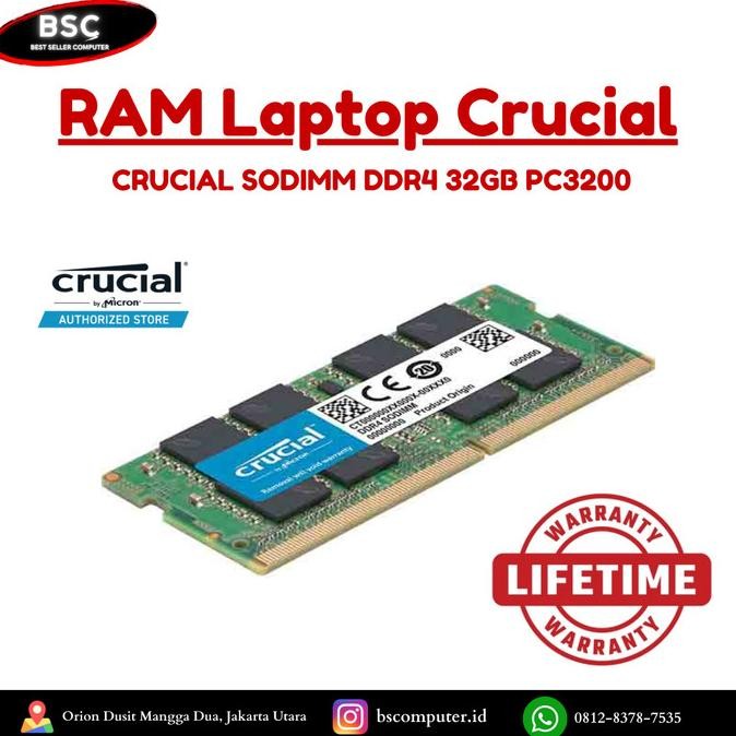 New Ram Sodimm Notebook Crucial Memory 32Gb (1X32Gb) Ddr4 Sodimm 3200 Mhz - Ct32G4Sfd832A