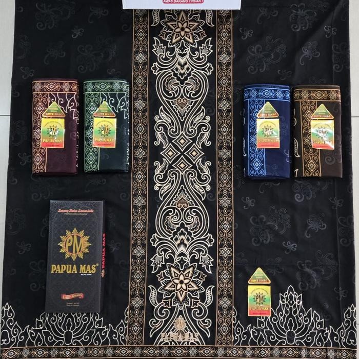 TERMURAH (BONUS DUS) Sarung Papua Mas Pria Jumbo Bahan Halus Anti Kusut Warna Hitam 55371 Dewasa