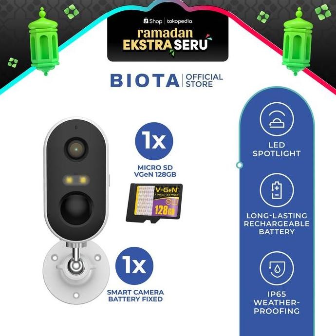 BIOTA Smart Home IP Camera CCTV Wireless Battery Fixed Bundling Version + Memory Card [terbaik]