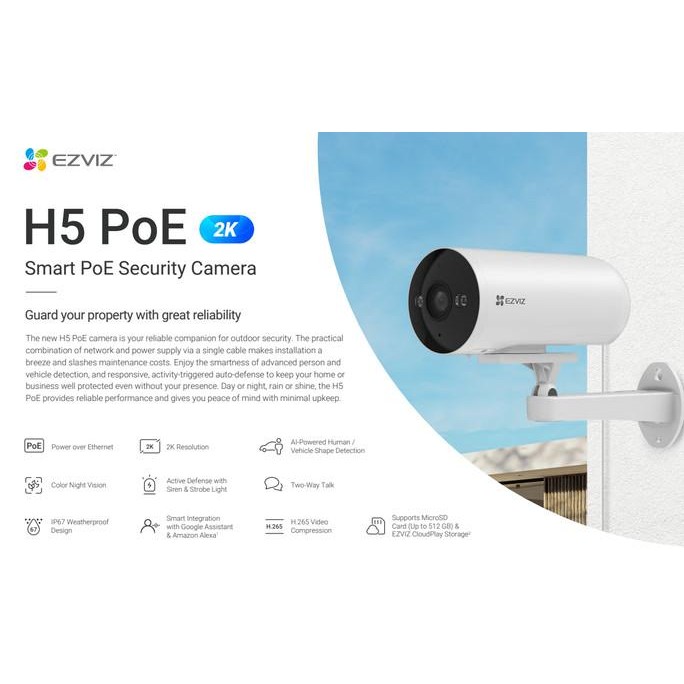 EZVIZ H5 3MP 2K PoE ColorVu Smart IP Camera CCTV Outdoor 2 Way Audio Alarm [terbaik]