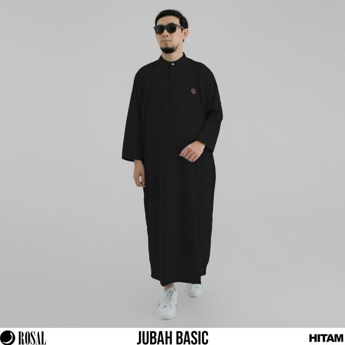 Super Murah, Jubah Basic Rosal Hitam Baju Jubah Gamis Pria Lengan Panjang Haramain Kerah Koko Toyobo