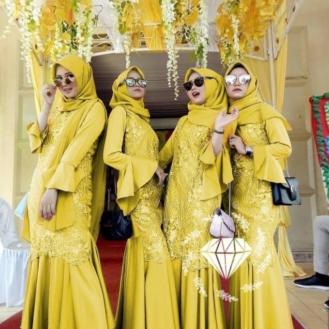 Baju Muslim Pesta Mewah Gamis Duyung Erika Lime Dres Seragaman Dyg At Terbaru