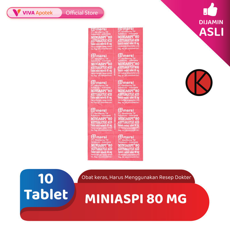 Miniaspi 80 mg / Asam Asetil Salisilat / Pengencer Darah (10 Tablet)