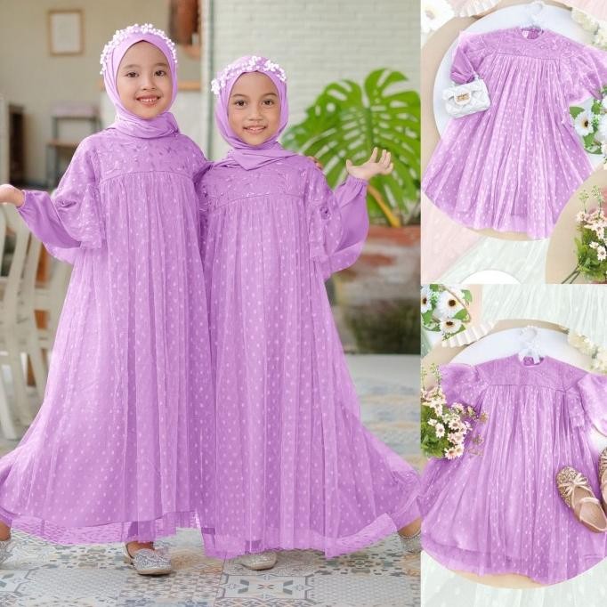 Dress anak perempuan baby blue terbaru kekinian pesta polos mewah gaun anak Neni Gamis Muslim Mutiar