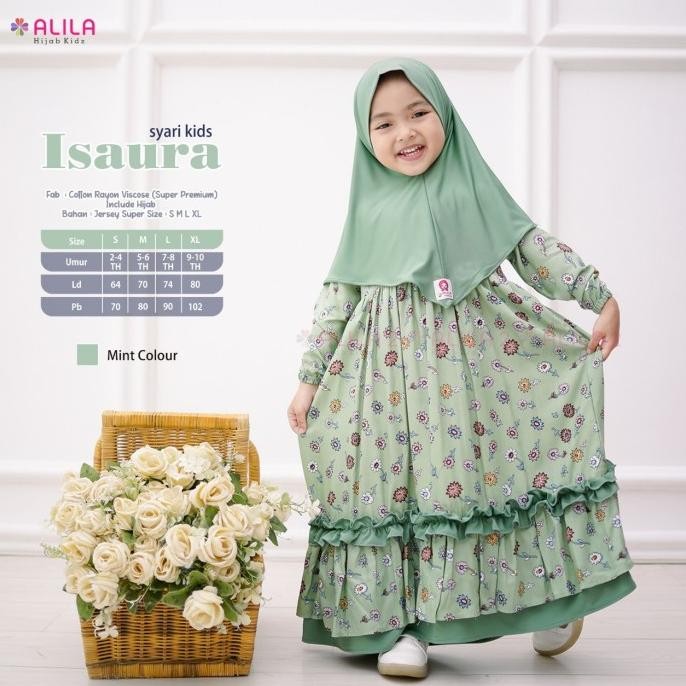 baju muslim anak perempuan isaura syari kids balita viscose ori alila Terlaris