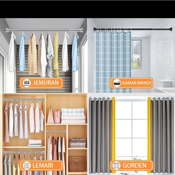 40cm-460cm Tiang gorden fleksibel Tiang Tongkat fleksibel Besi Gorden Tiang jemuran fleksibel