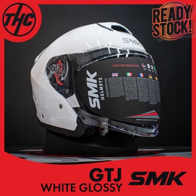 TERBARU - HELM SMK GTJ WHITE GLOSSY HALF FACE HELMET SMK
