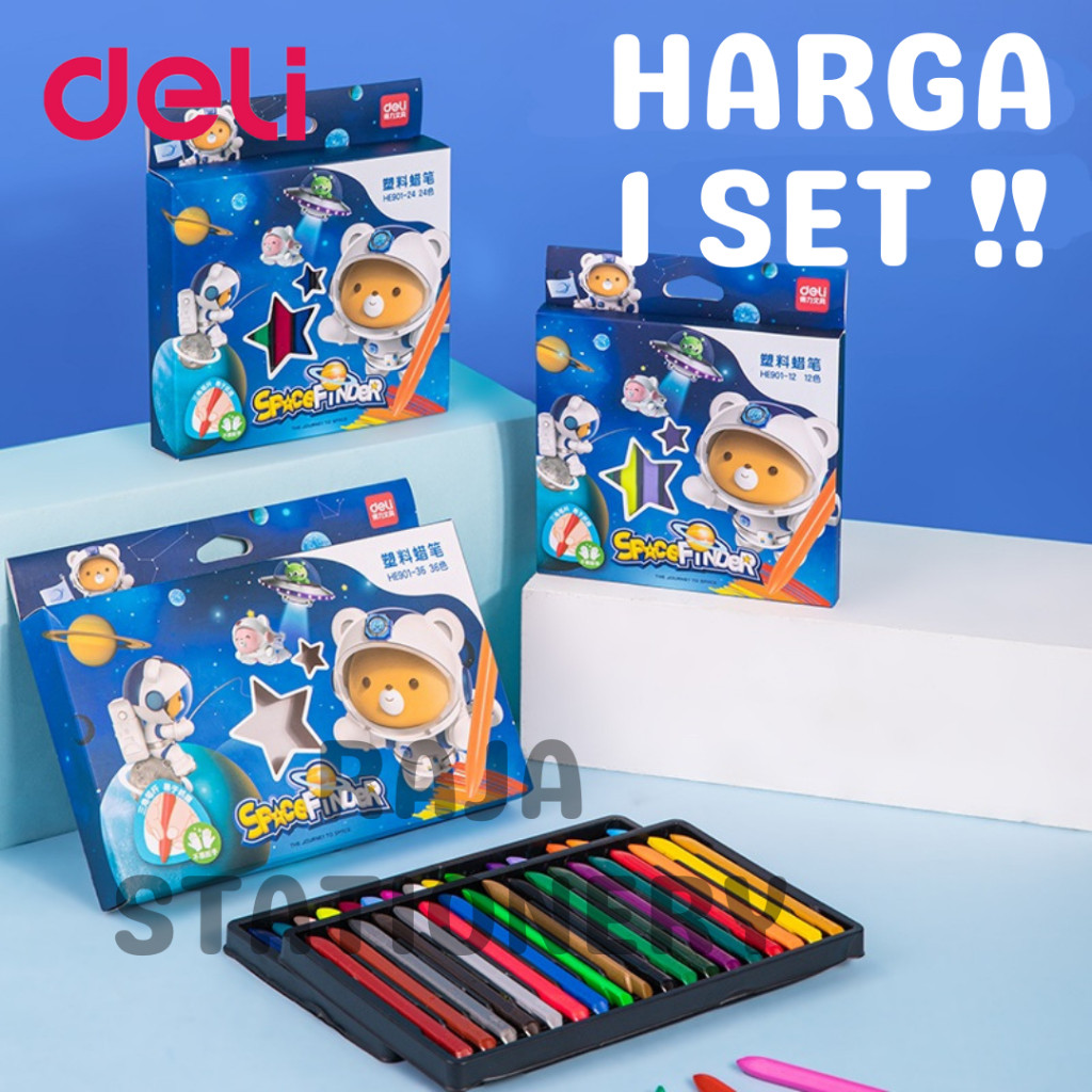 

Deli Plastic Crayon Oil Pastel CLEAN / Krayon Deli 12 24 36 Warna Anak RAJA BIG BOX
