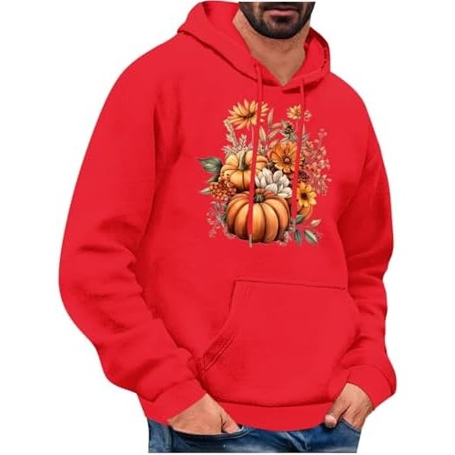 Kaos Pullover Pria, Kaus Berkerudung Motif Thanksgiving, Kaus Berkerudung Kasual Lengan Panjang, Kau