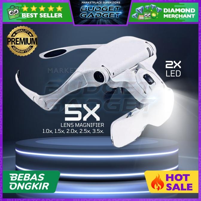 

HELM KACAMATA PEMBESAR REPARASI JAM 5X MAGNIFIER 2 LED