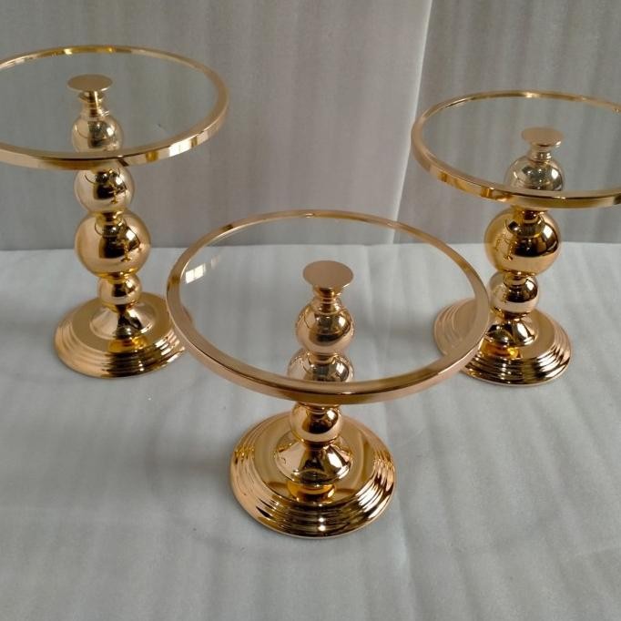 GOLD CAKE STAND TEMPAT KUE KACA GOLD MEWAH