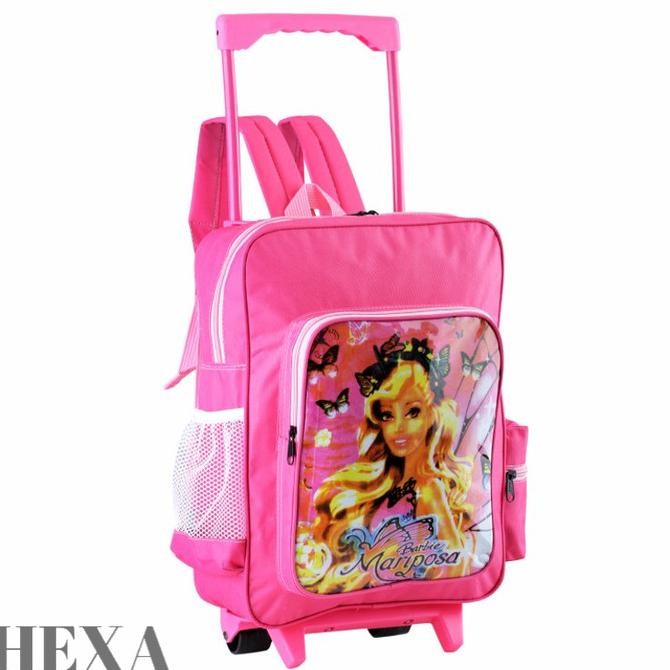 Tas Troli Trolley Roda Dorong Ransel Sekolah Anak Perempuan Barbie