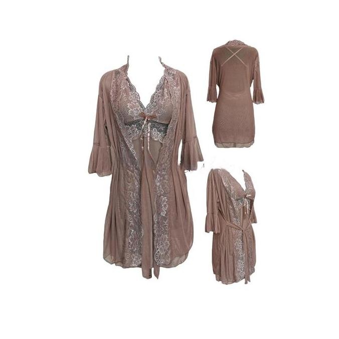 

[ Racun Lingerie ] Lingerie Kimono Sleeve 3/4 3In1 Lace Renda Flower Bunga Back Strap Cross Elegant With Pita Best Seller Sifon Transparan Halus Lembut Kk31 Original