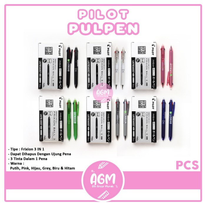 

Pena Pilot Frixion 3 In 1 0.5Mm Warna Warni Bisa Di Hapus [ 1 Buah ]