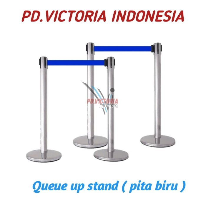 Tiang Pembatas Antrean / Q-Line dengan Pita Biru