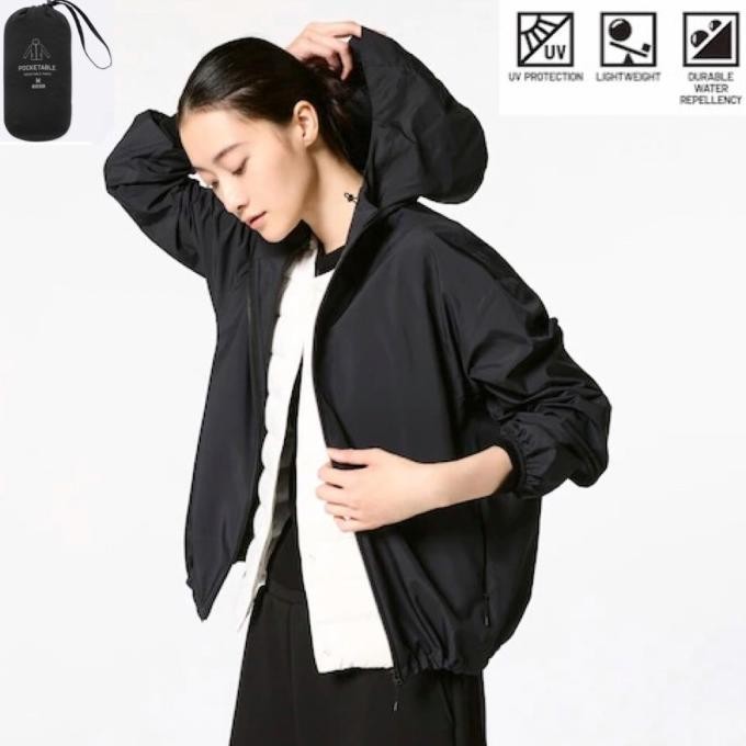 Promo Uniqlo Jacket Women Jaket Wanita Parka Uv Cut Saku Black