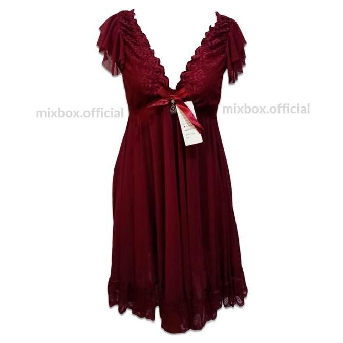 

Mixbox Dress Lingerie Dinas Malam Brukat Halus Bahu Ruffle All Size - Audrey Original