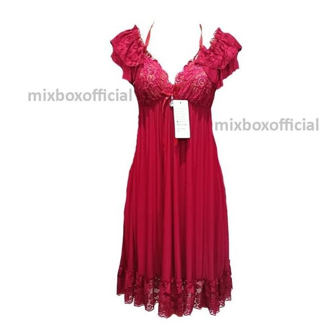 

Dress Wanita Brukat Terbaru Lace Lingerie Model Ikat Tali Depan Spandex Sutra - Olivia Original