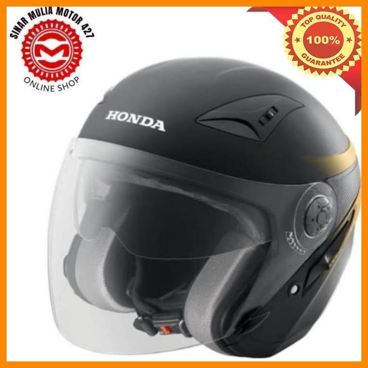 [SMM] HELM HONDA FACE LUXURY BLACK HITAM DOF ORIGINAL APPAREL HONDA