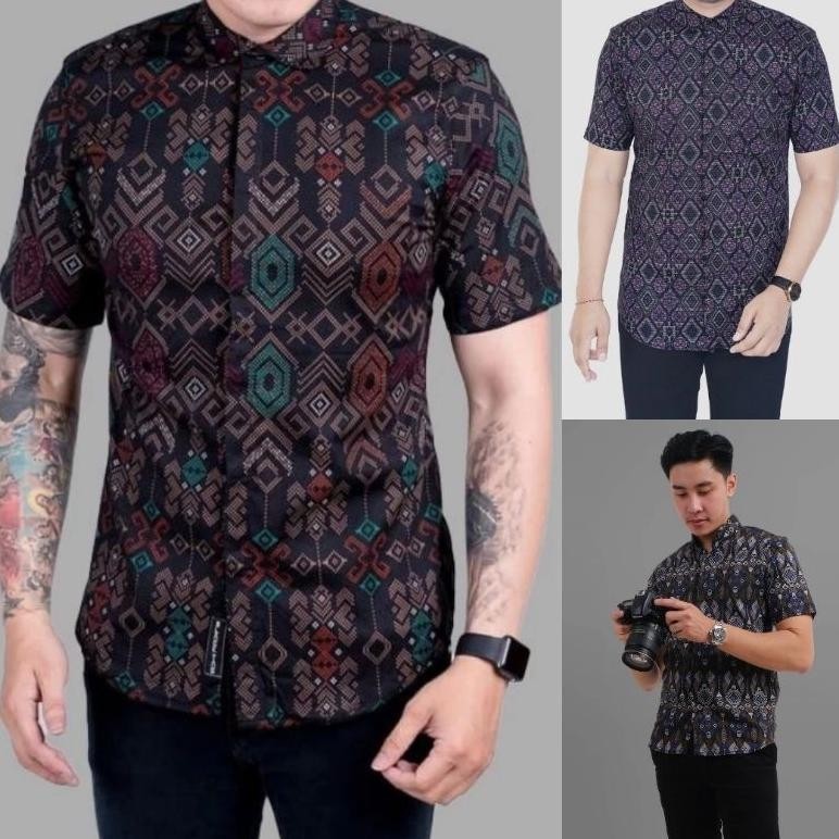 CR - ( Ready Jumbo ) Kemeja Batik Pria Songket Lengan Pendek Batik Pendek Batik Songket TERLARIS