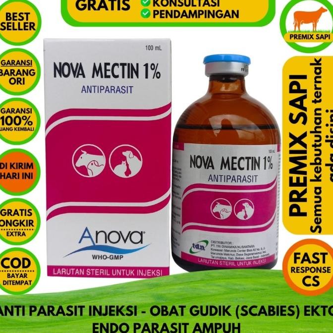 NOVA MECTIN 1% 100ml - Obat ANTIPARASIT ( cacing/gudeg ) pada HEWAN