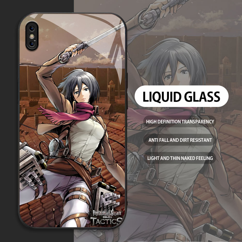 For Apple iPhone X XR XS MAX Casing Skin Handphone  Mikasa Ackerman Attack on Titan Glass kesing Pho