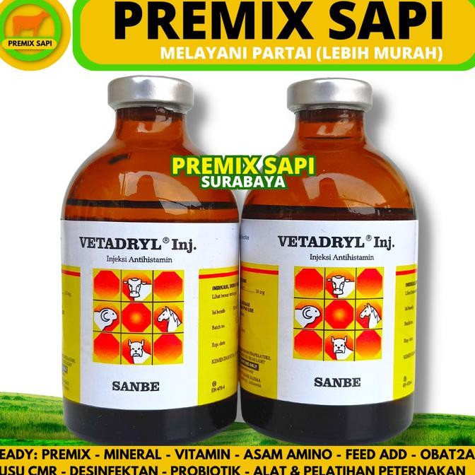 VETADRYL INJEKSI 50ml dan 100ml - Obat antihistamin sapi kuda SANBE