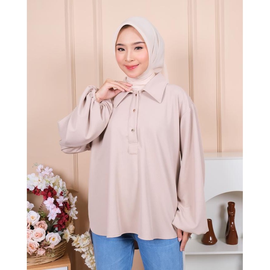 Blouse Atasan Wanita Korea Dewasa Casual Jumbo Nasya Knit Oversize Lengan Balon Premium Muslim Baju