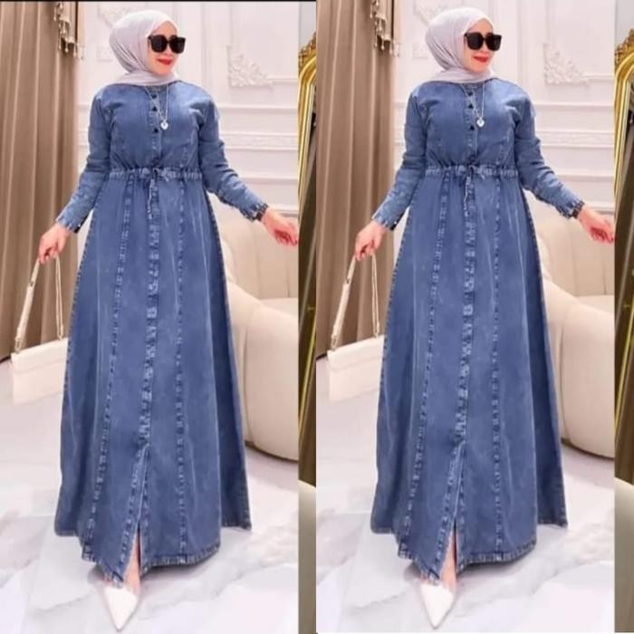Gamis Jeans Wanita Model Dress Jeans Premium Baju Gamis Polos Busana Muslim Wanita Dewasa Jubah