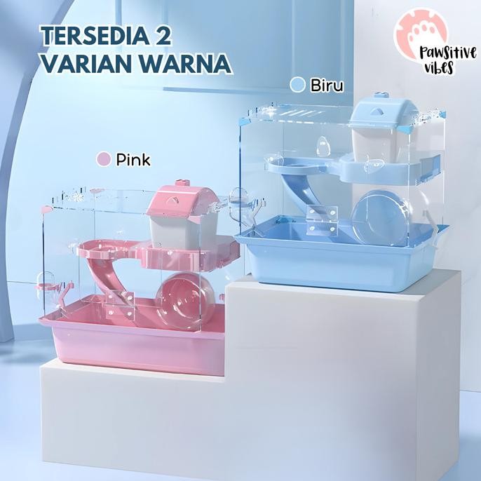 Kandang Hamster Akrilik Transparan - Kandang Hamster 2 Tingkat Lengkap