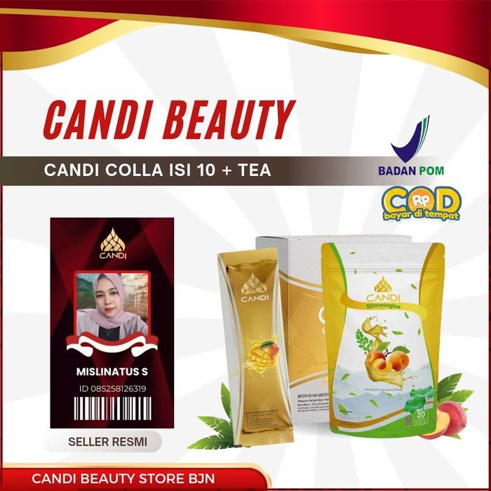 

terbaru !!! paket kecantikan collagen isi 10 dan tea isi 20 by candi herbal untuk meningkatkan
