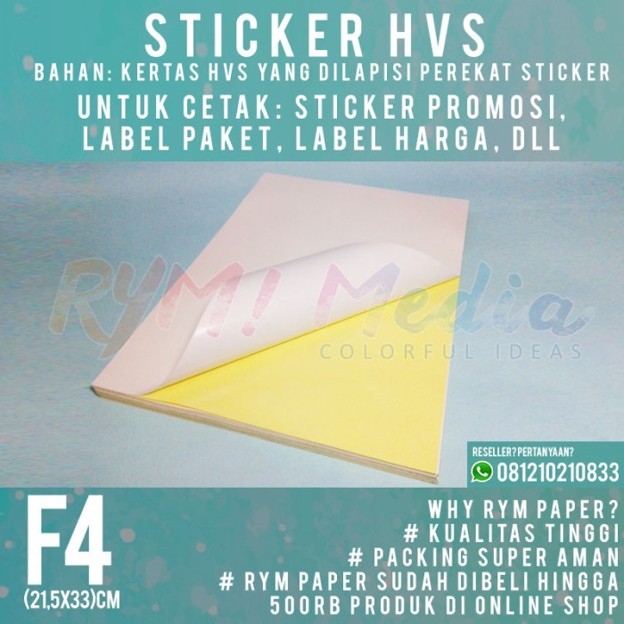 

1 RIM STIKER HVS F4 / KERTAS STICKER INKJET DOFF MATTE FOLIO 500 LBR