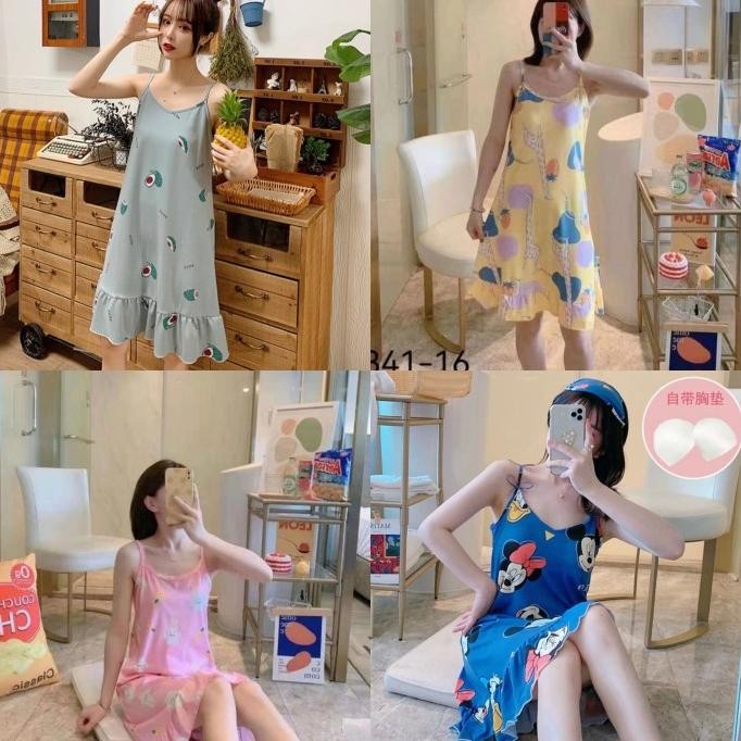 baru baju tidur spandex import motif daster tanktop satu tali all size new