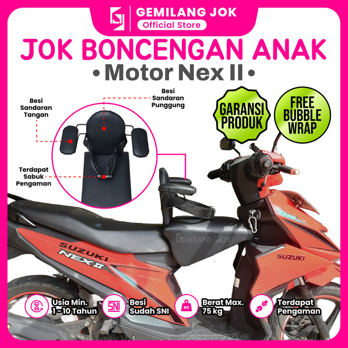 Jok Boncengan Anak Motor Suzuki Nex Ada Besi Sandaran & Seatbelt