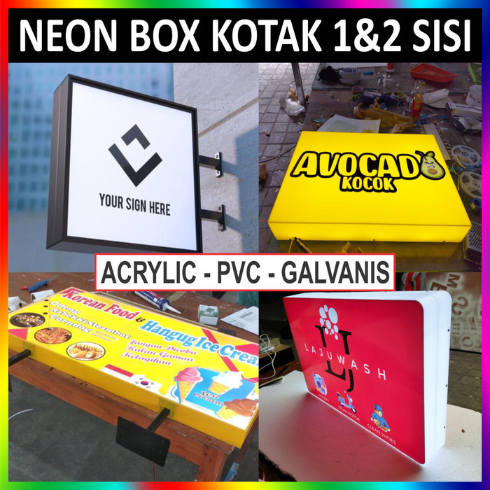 Neon Box Kotak 1 & 2 Sisi Acrylic Pvc Led Free Design Murah Meriah