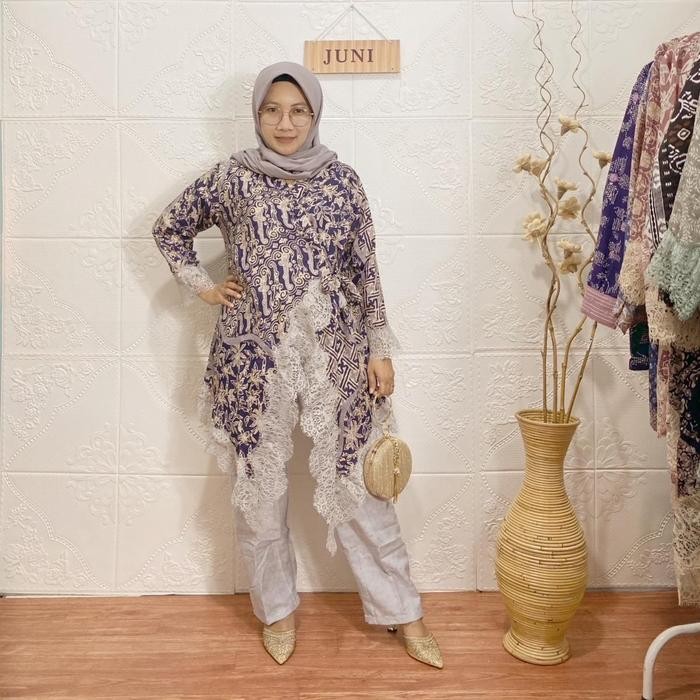 Promo Kimono Batik Viscose Set Celana Polos / Stelan Batik Viscose Wanita Muslim Setelan Baju Tunik